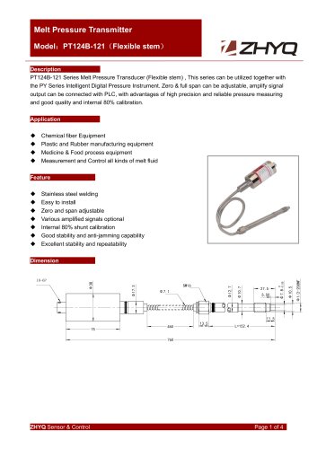 ZHYQ PT124B-121 flexible melt pressure transmitter for plastic extruder