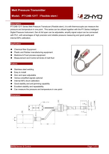 ZHYQ PT124B-121T flexible melt pressure transmitter for plastic extruder