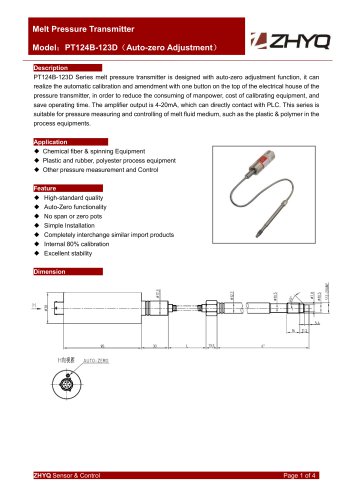 ZHYQ PT124B-123D Auto Zero flexible melt pressure transmitter for plastic extruder