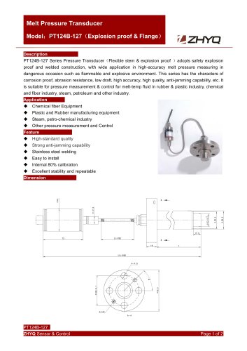 ZHYQ PT124B-127 Flexible melt pressure transmitter with flange mounting for plastic extruder