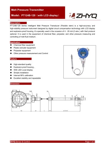 ZHYQ PT124B-129 melt pressure transmitter for plastic extruder