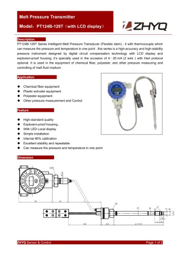 ZHYQ PT124B-129T melt pressure transmitter for plastic extruder