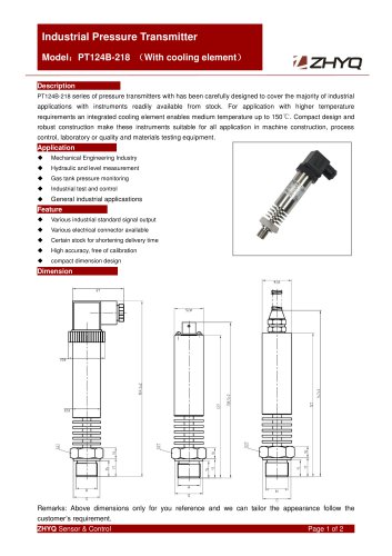 ZHYQ PT124B-218 Moderate and high temperature pressure transmitter for pressure measurement and control