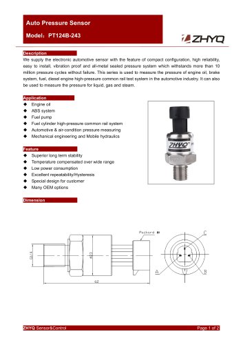 ZHYQ PT124B-243 automotive pressure transmitter with standard parkard connector
