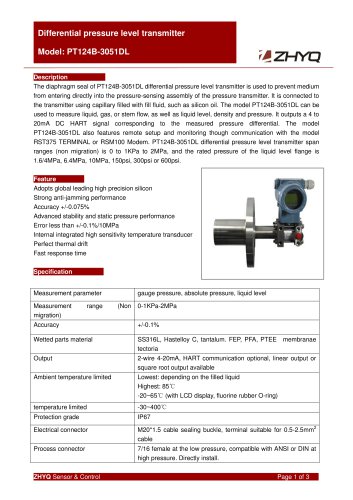 ZHYQ PT124B-3051DL differential pressure transmitter for pharmacy industry