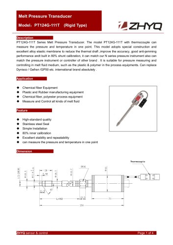 ZHYQ PT124G-111T rigid melt pressure transducer for plastic extruder
