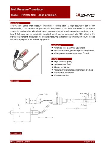 ZHYQ PT124G-123T high accuracy flexible melt pressure transducer for plastic extruder