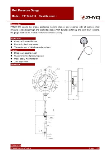 ZHYQ PT124Y-614 Mechanical flexible stem melt pressure gauge
