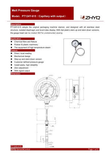 ZHYQ PT124Y-615 Mechanical flexible stem melt pressure gauge