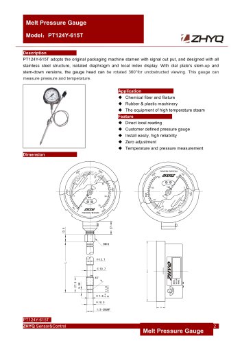 ZHYQ PT124Y-615T Mechanical flexible stem melt pressure gauge