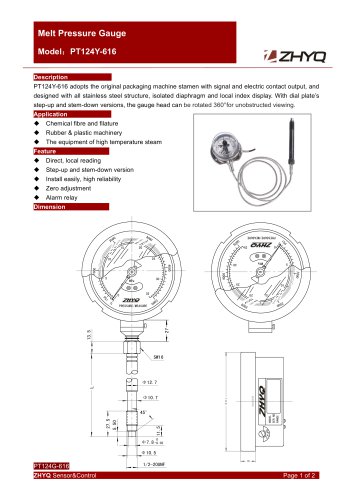 ZHYQ PT124Y-616 Electric contact flexible stem melt pressure gauge