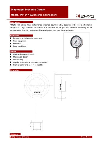 ZHYQ PT124Y-622 diaphragm pressure gauge for homogenizer machine