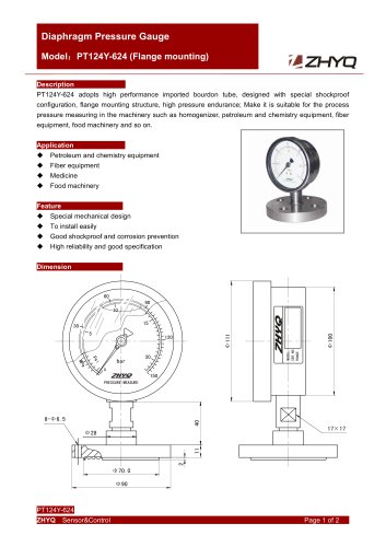 ZHYQ PT124Y-624 diaphragm pressure gauge for homogenizer machine