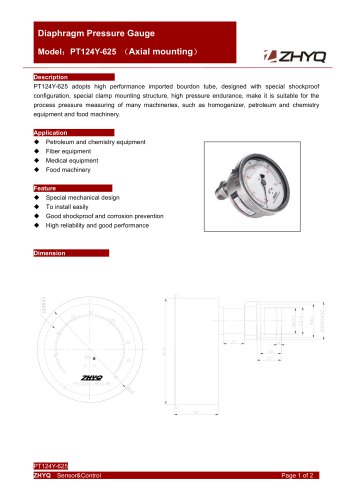 ZHYQ PT124Y-625 isolated diaphragm pressure gauge for homogenizer machine
