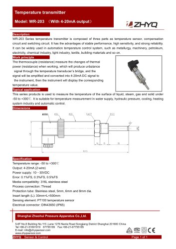 ZHYQ WR-203 Temperature Transmitter for Industrial Temperature Measurement