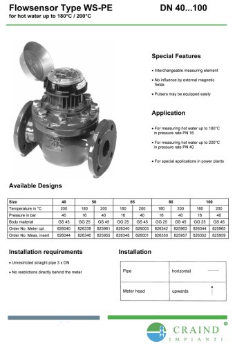 Flowsensor type WS-PE