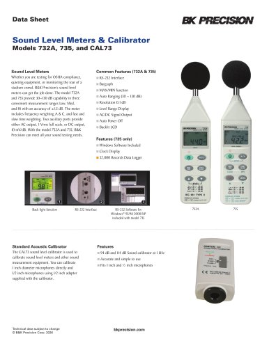 Sound Level Meters & Calibrator Models 732A, 735, and CAL73