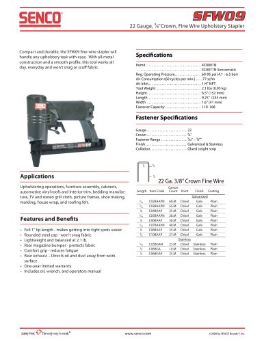 SFW09 20-22 Ga. 3/8" - 1/2" Crowns, 5/8" Fine Wire Stapler
