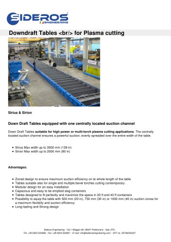 Downdraft Tables  for Plasma cutting