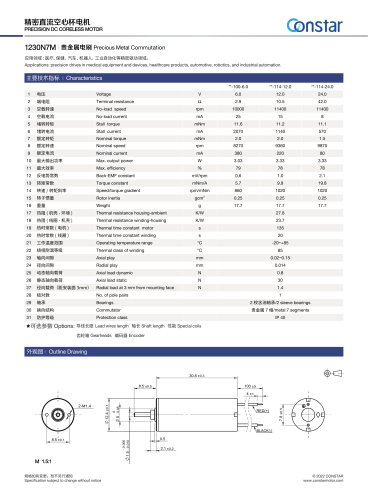 Constar 12mm 12V Micro Coreless DC Motor 1230N7M