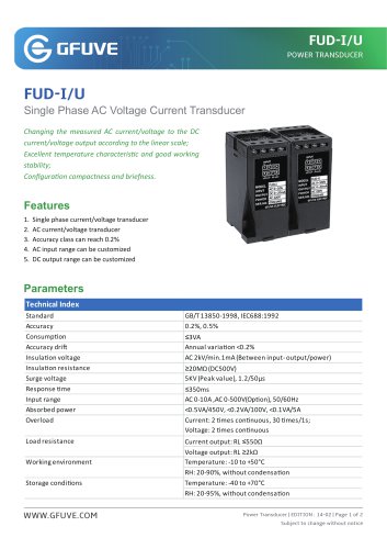 FUD-I/U SINGLE PHASE 4-20MA AC VOLTAGE CURRENT TRANSDUCER