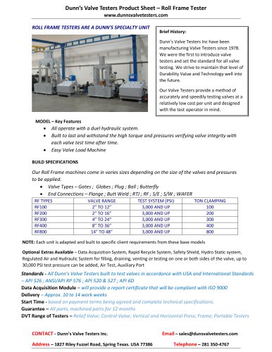 ROLL FRAME TESTERS ARE A DUNN’S SPECIALTY UNIT