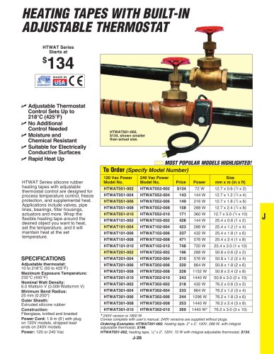 Heating Tapes with Adjustable Thermostat  HTWAT Series