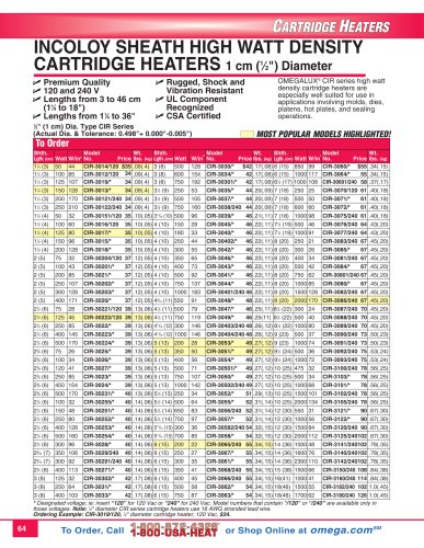 Incoloy Sheath CIR Series High Watt Density Cartridge Heaters  CIR Series