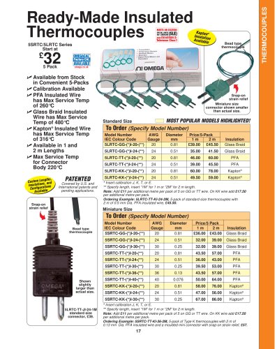 Insulated Wire Thermocouples   5LSC, 5SRTC, and 5SC Series