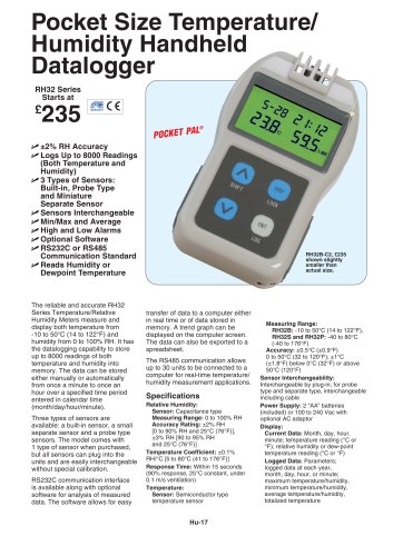 Pocket Size Temperature/Humidity Handheld Data Logger  RH32