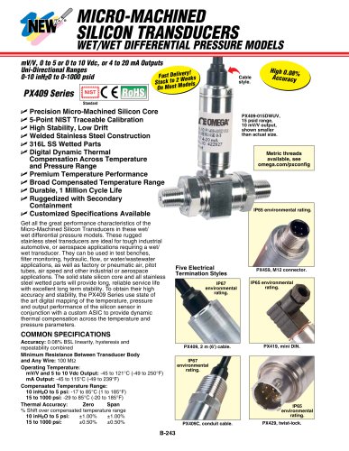 PX409 Series Wet/Wet Differential PressureTransducers