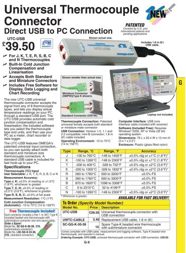 Thermocouple Connector Direct USB to PC Connection   UTC-USB
