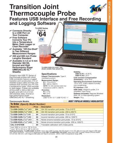 Thermocouple Probe with USB Interface and Free Recording and Logging Software