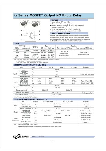 KV Series-MOSFET Output NC Photo Relay