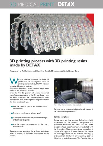 3D printing process with 3D printing resins made by DETAX