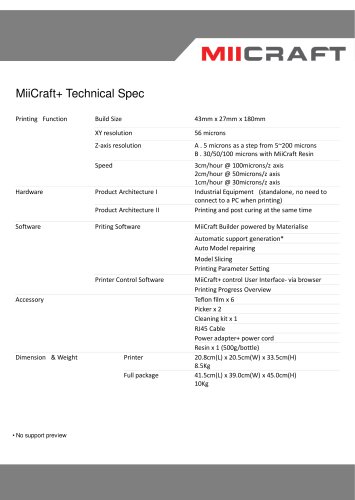 MiiCraft+ Technical Spec