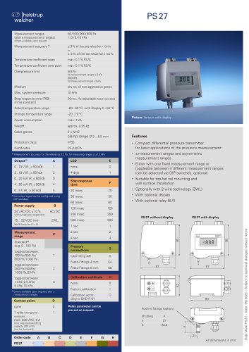 Data sheet differential pressure transmitter PS 27