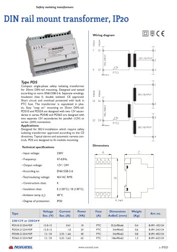 DIN rail mount transformer, IP20