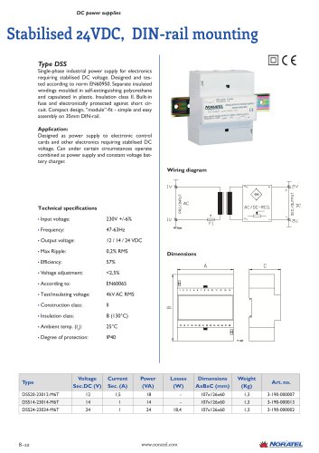 Stabilised 24VDC, DIN-rail mounting