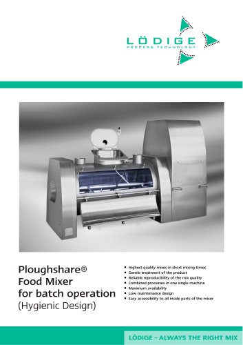 Ploughshare® Food Mixer for batch operation (Hygienic Design)