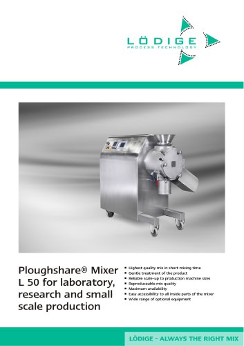 Ploughshare Mixer L 50 for laboratory, research and small scale production