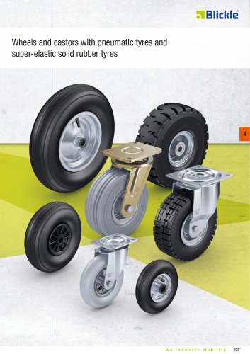 Wheels and castors with pneumatic tyres and super-elastic solid rubber tyres