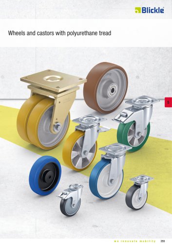 Wheels and castors with polyurethane tread