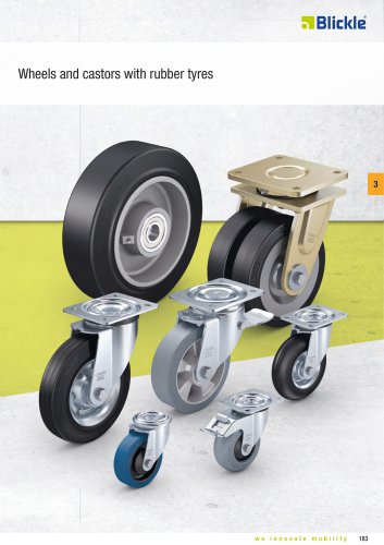 Wheels and castors with rubber tyres