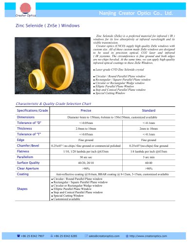 CreatorOptics Zinc Selenide ( ZnSe ) Windows, custom made