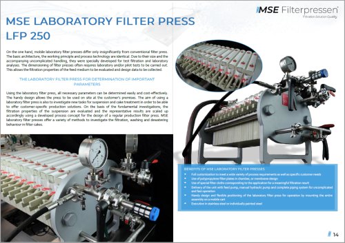 Product features MSE laboratory filter press