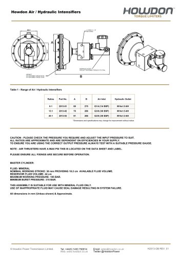 Howdon Air / Hydraulic Intensifiers