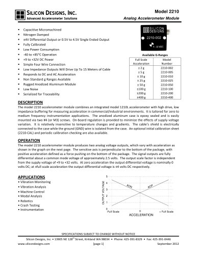 Silicon Designs Model 2210 Buffered ±4V Differential or 4V Single Ended Output,    Internal Voltage Regulator & Reference,  +9 to +32 VDC Power