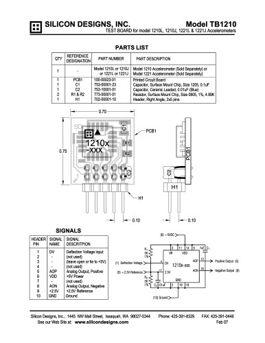 Silicon Designs Model TB1210 Test Board for Model 1210L, 1210J, 1221L & 1221J Accelerometers