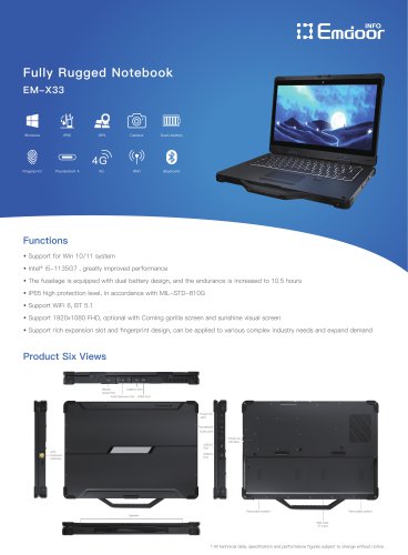 Emdoor Info. High-performance Rugged Laptop EM-X33